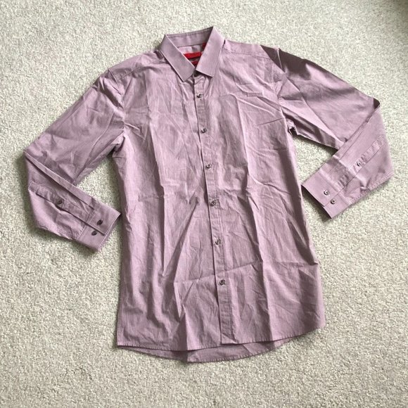 Men's Long Sleeves- HUGO BY Hugo Boss Violet/White Micro Plaid - Picture 1 of 6